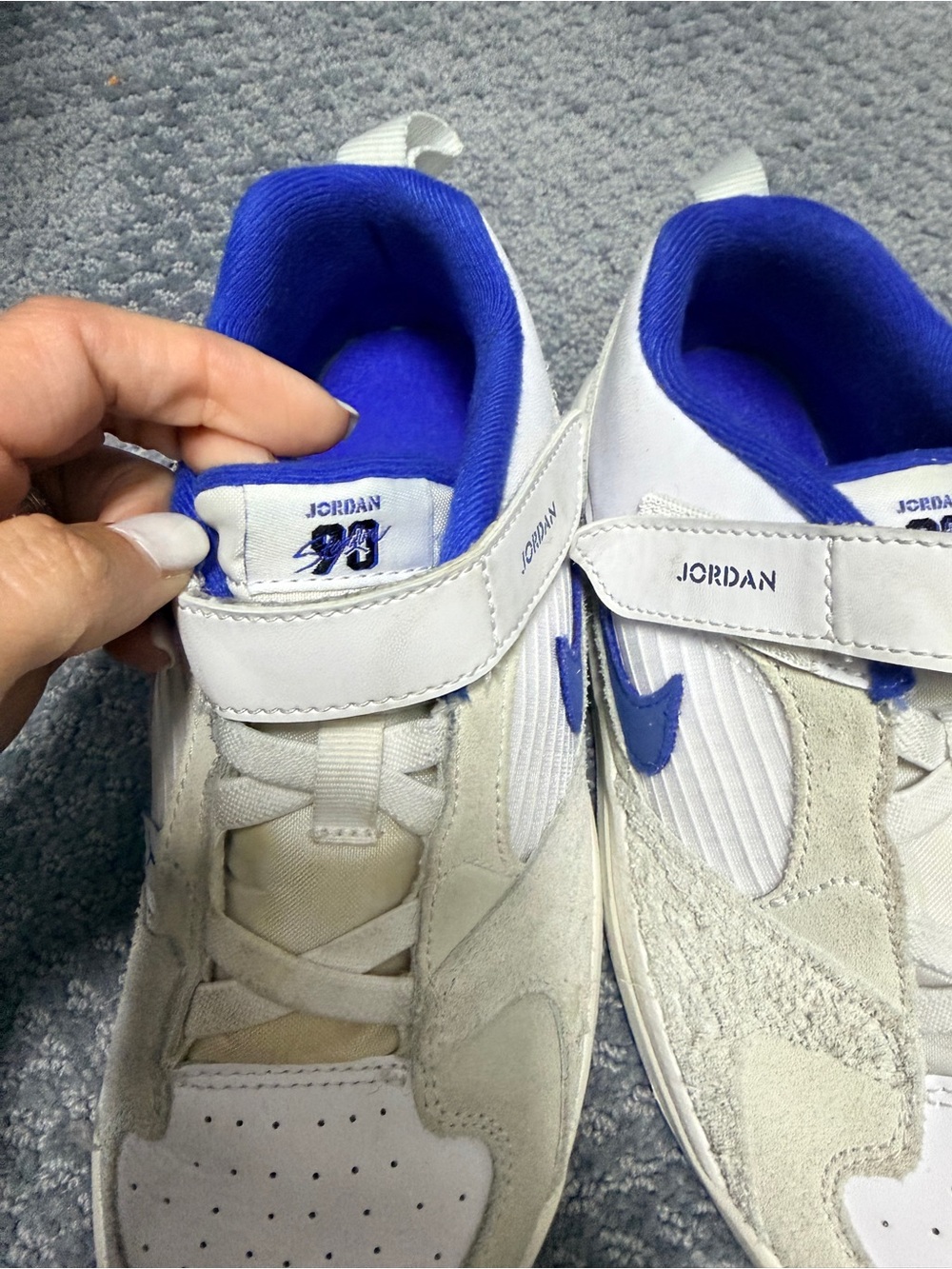 Jordan Kids White and Royal Blue Low-Top Sneakers - Picture 2 of 4